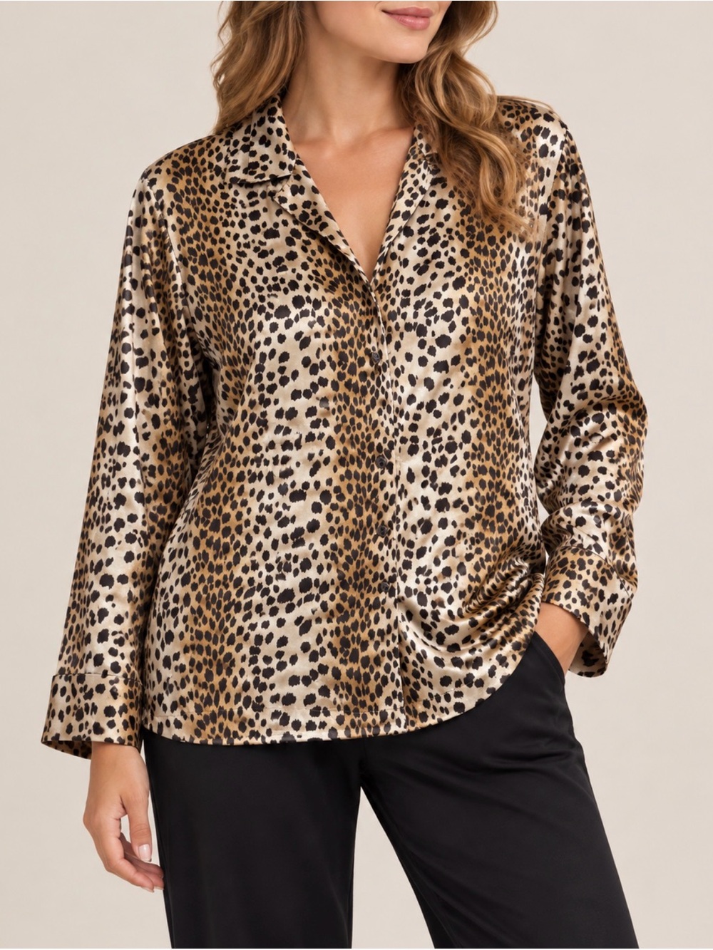 Victoria's Secret Leopard Satin Button-Down PJ Top | Women’s Size Medium